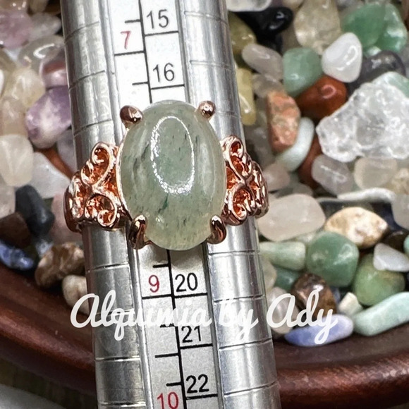 Moss agate rose gold Victorian ring/abundance for Gemini - Picture 3 of 5